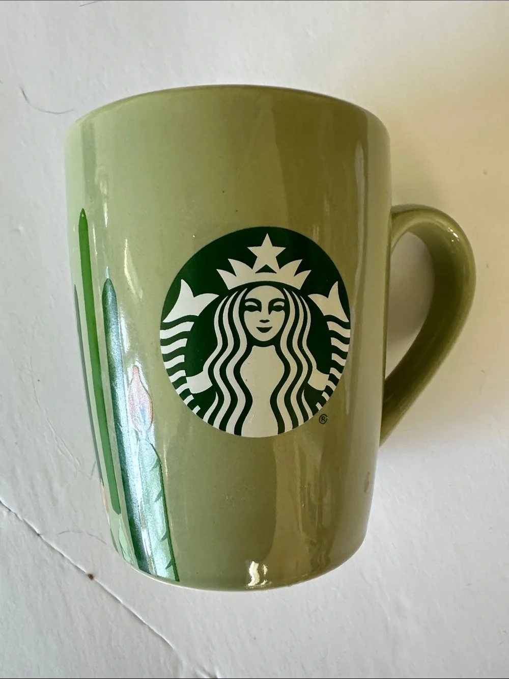 Starbucks (2021) Olive Green Ceramic Mug with Logo- Birthday Candles